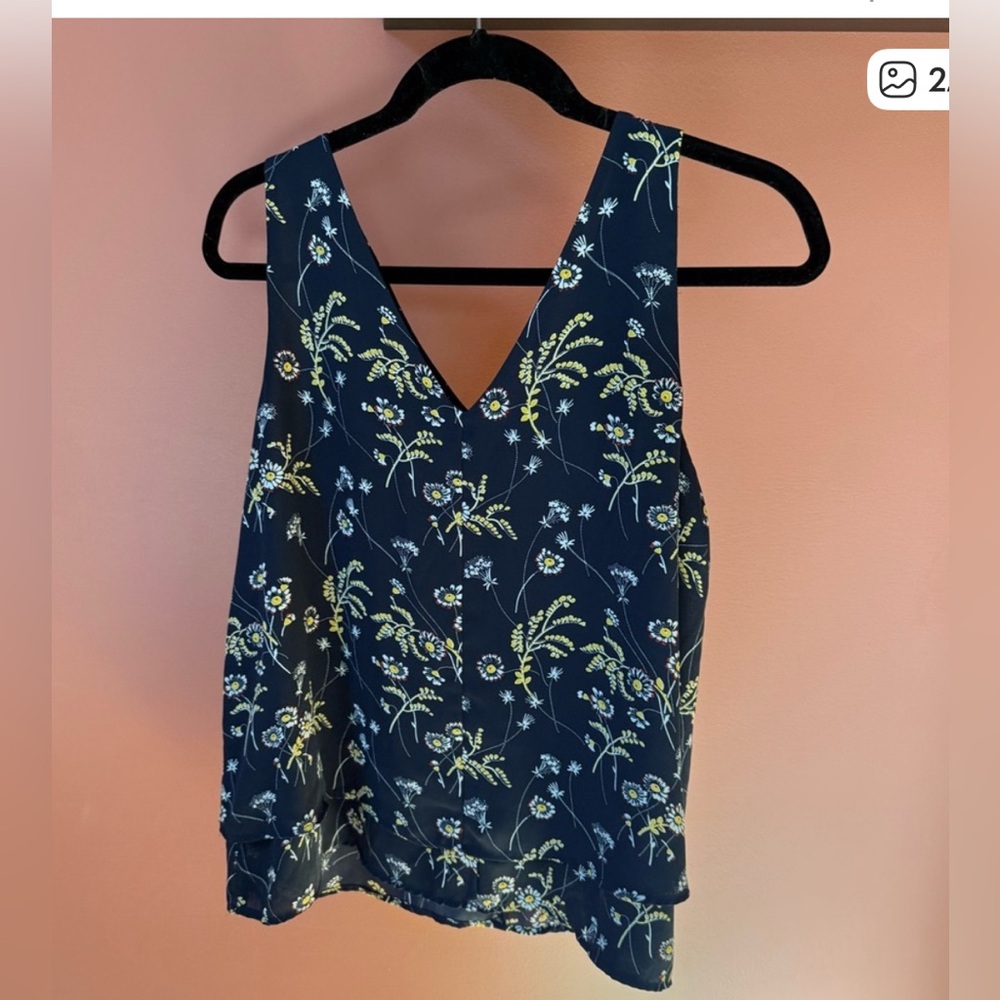Lot of 2 LOFT Blouses: Navy Floral Floral & White Sheer